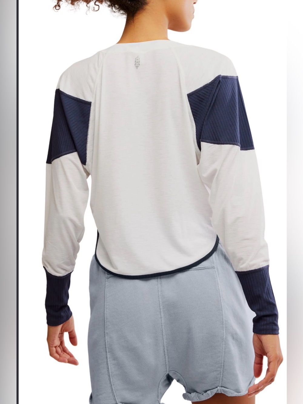 FP Movement by Free People White and Navy Contrast Long-Sleeve Tee
